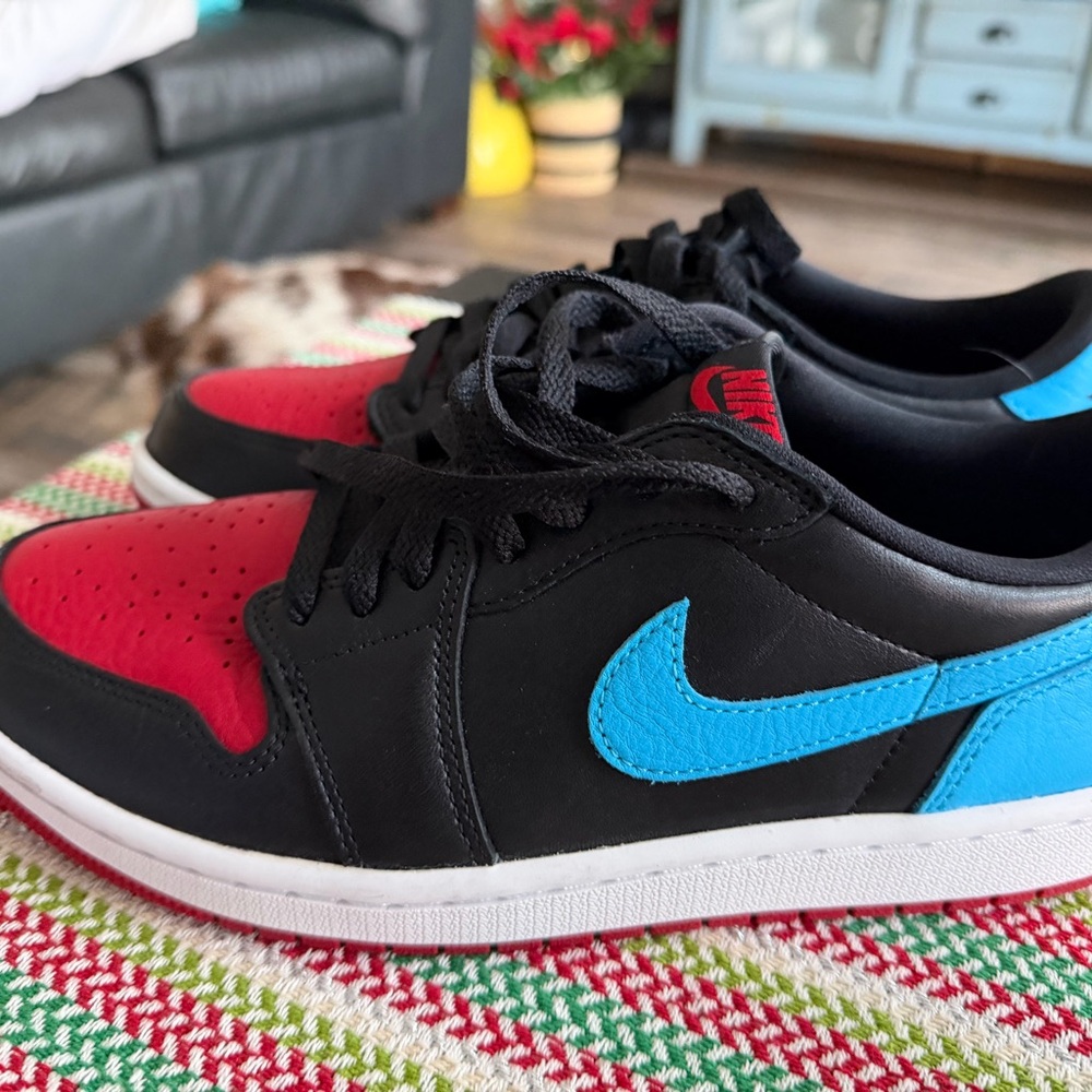 Nike Air Jordan Black and Red Sneakers with Blue Swoosh